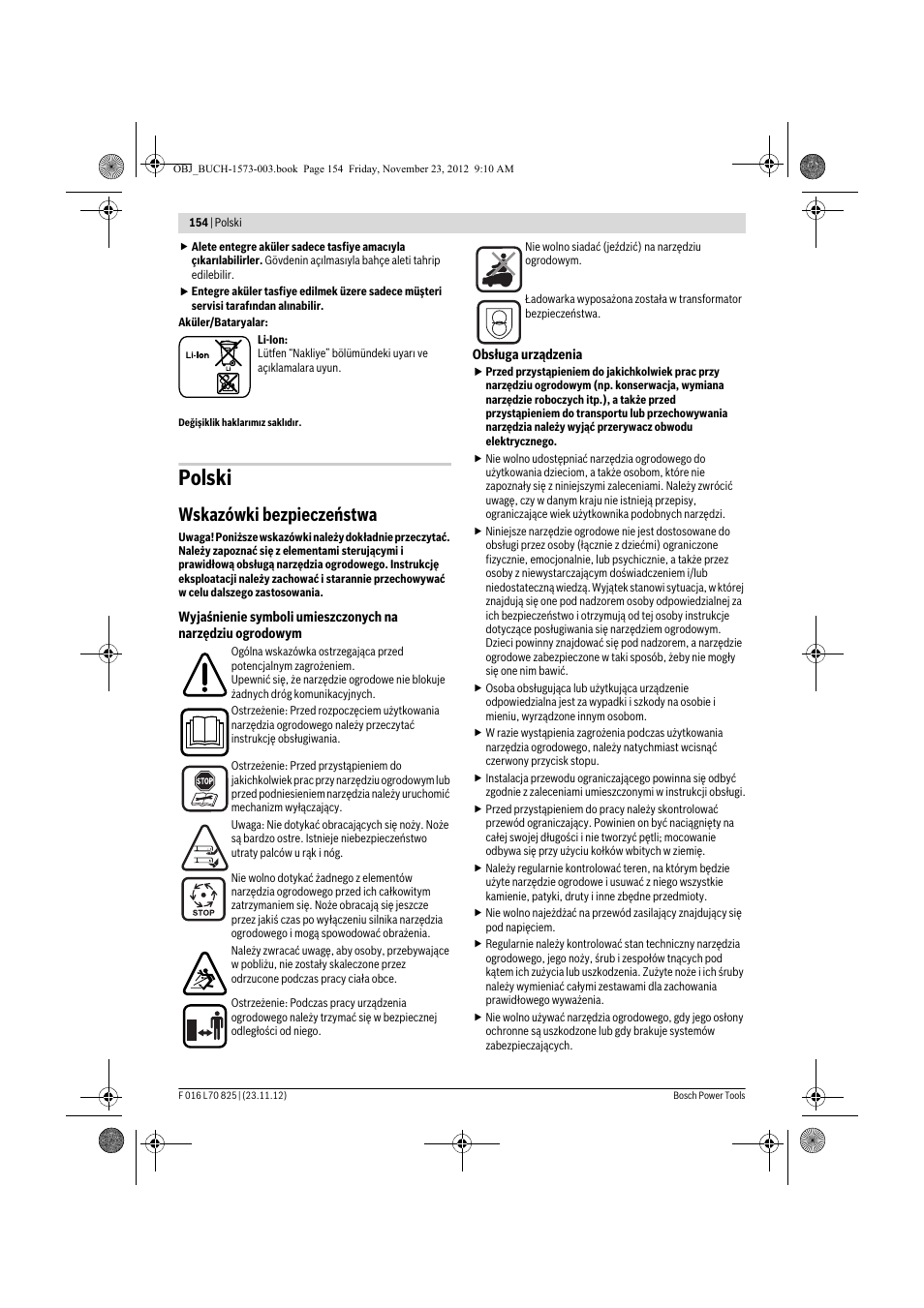 Polski, Wskazówki bezpieczeństwa | Bosch Indego User Manual | Page 154 / 309