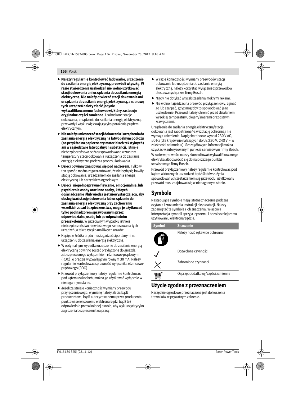 Symbole, Użycie zgodne z przeznaczeniem | Bosch Indego User Manual | Page 156 / 309