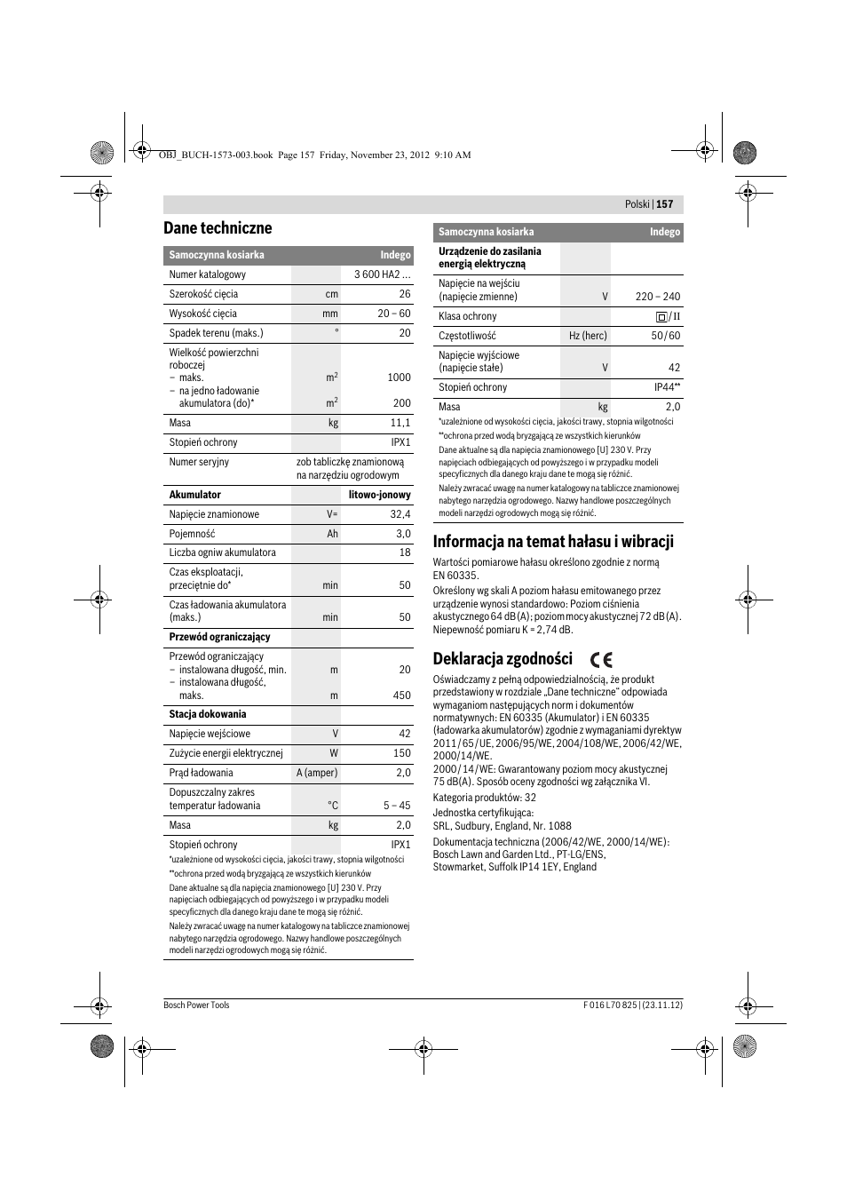Deklaracja zgodności | Bosch Indego User Manual | Page 157 / 309