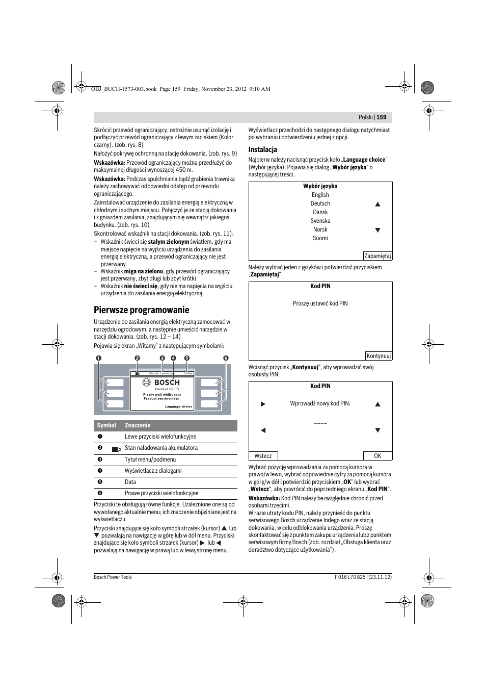 Pierwsze programowanie | Bosch Indego User Manual | Page 159 / 309