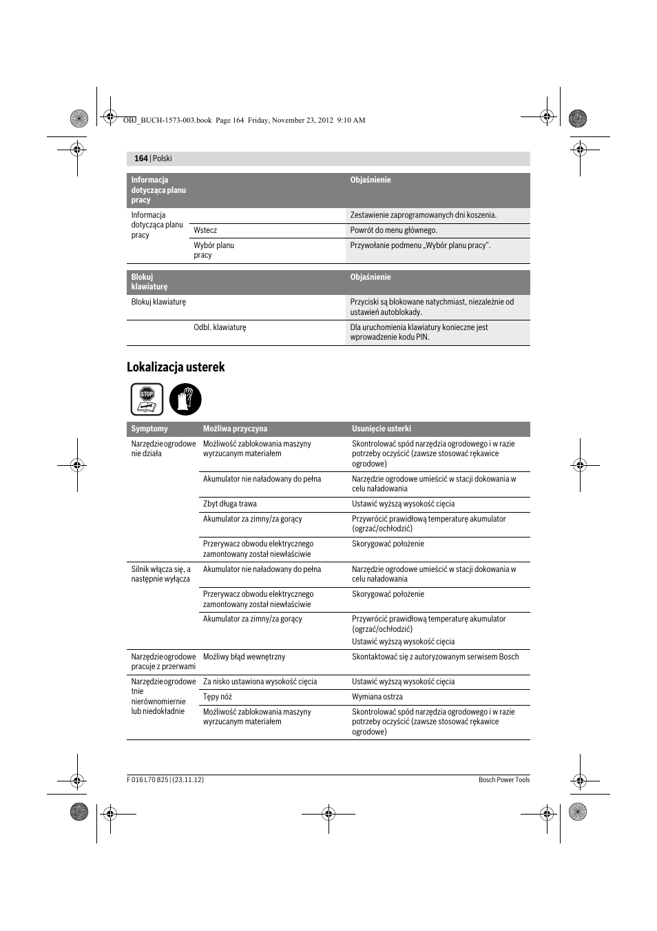 Lokalizacja usterek | Bosch Indego User Manual | Page 164 / 309