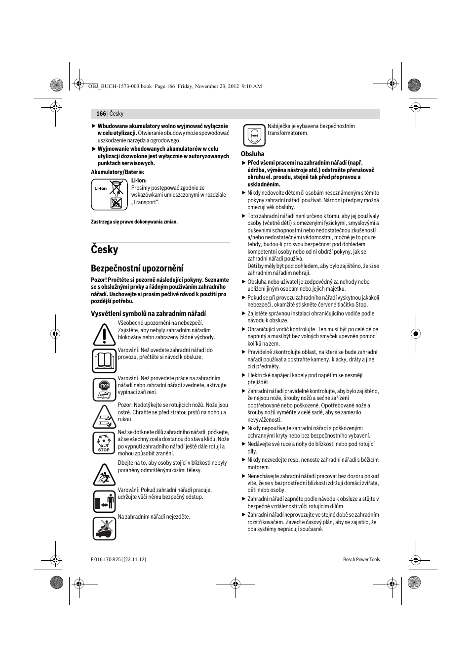 Česky, Bezpečnostní upozornění | Bosch Indego User Manual | Page 166 / 309