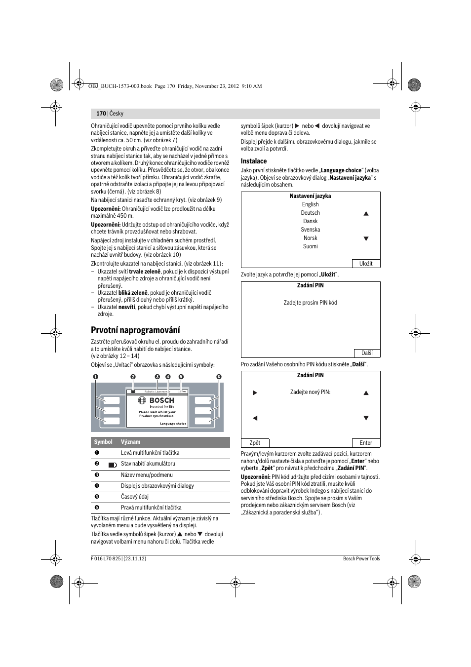 Prvotní naprogramování | Bosch Indego User Manual | Page 170 / 309