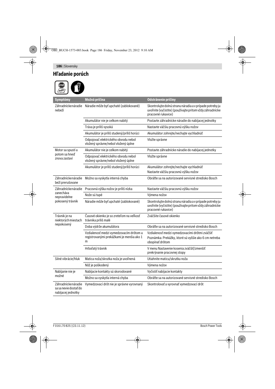 Hľadanie porúch | Bosch Indego User Manual | Page 186 / 309