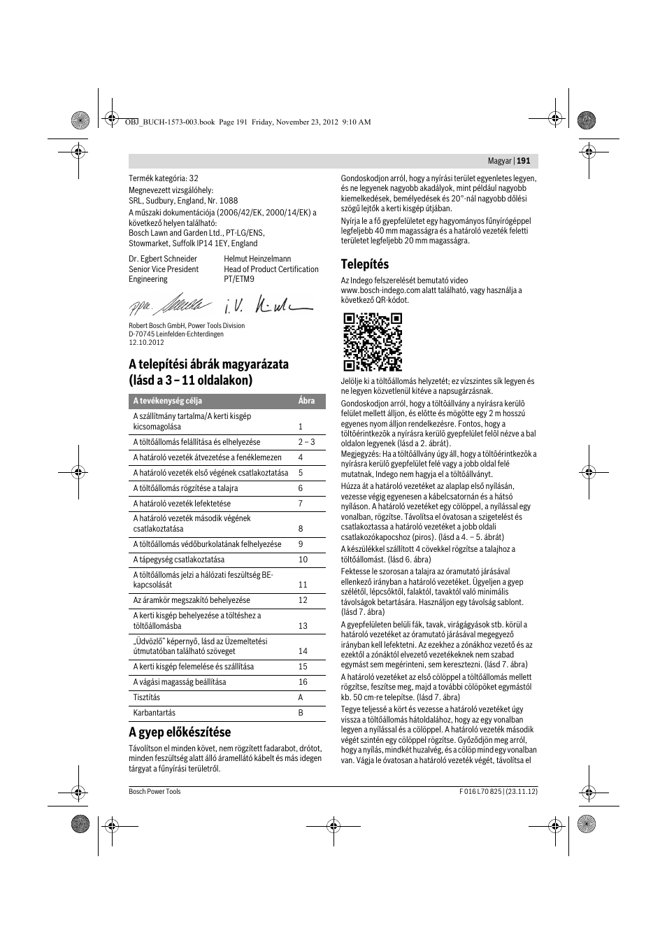 Telepítés | Bosch Indego User Manual | Page 191 / 309