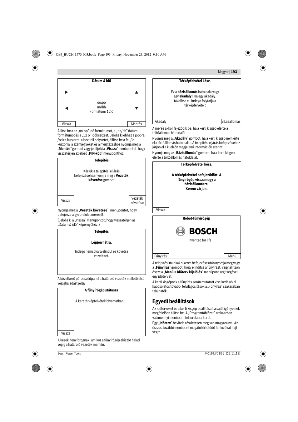 Egyedi beállítások | Bosch Indego User Manual | Page 193 / 309