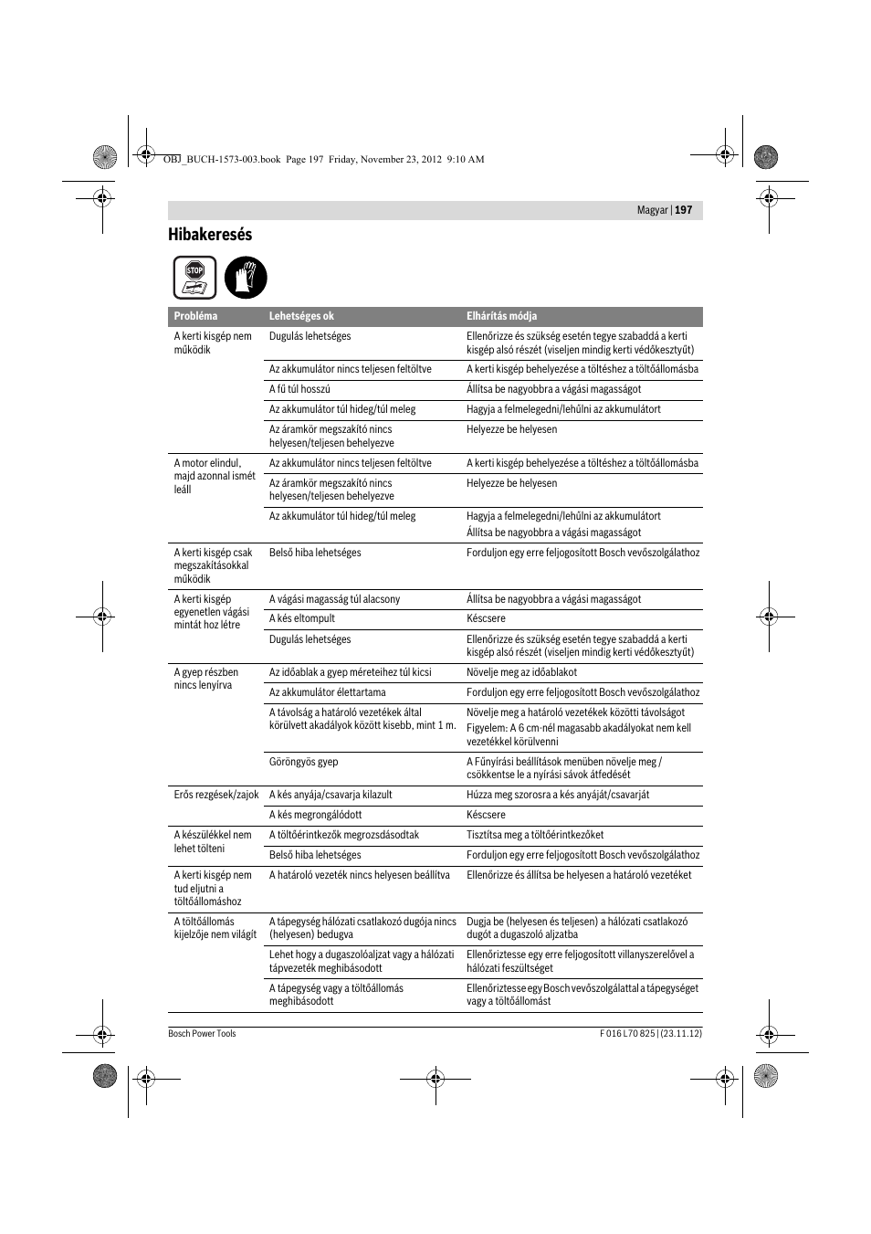 Hibakeresés | Bosch Indego User Manual | Page 197 / 309