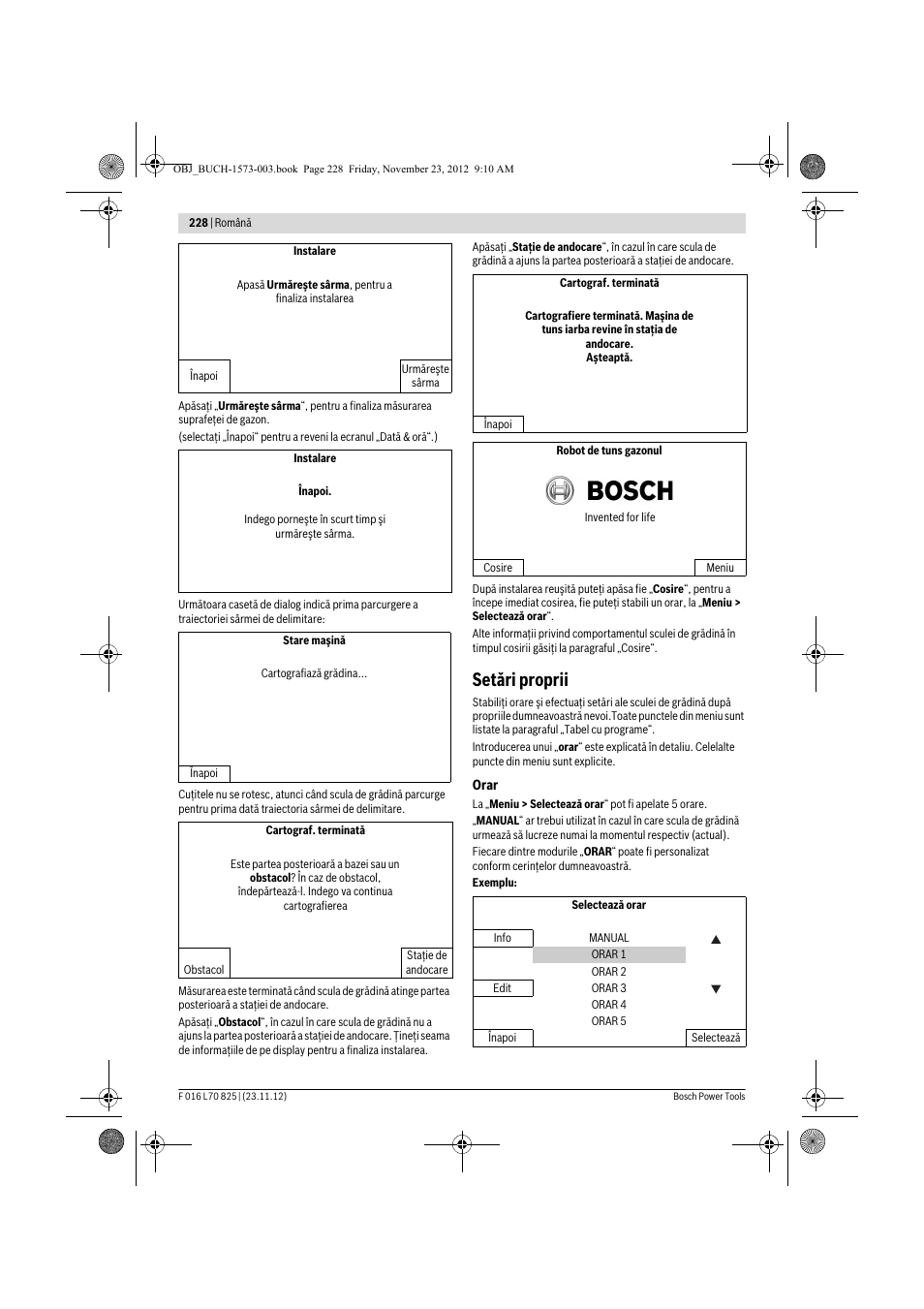 Setări proprii | Bosch Indego User Manual | Page 228 / 309