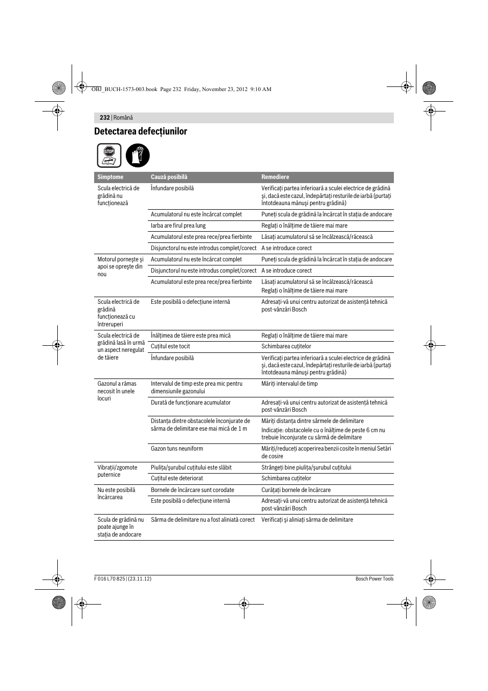 Detectarea defecţiunilor | Bosch Indego User Manual | Page 232 / 309