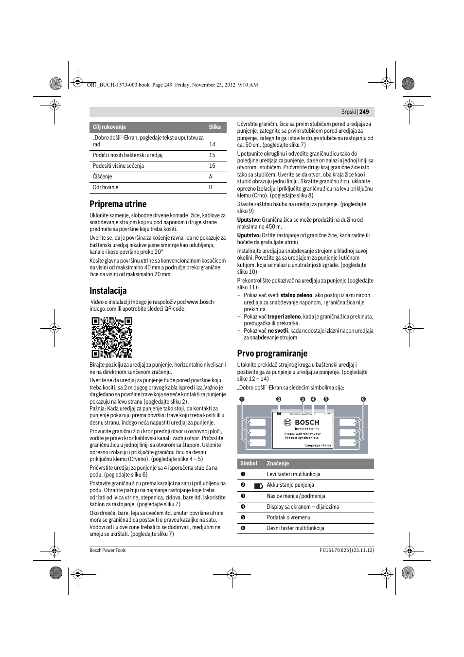 Priprema utrine, Instalacija, Prvo programiranje | Bosch Indego User Manual | Page 249 / 309