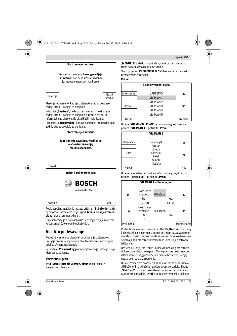 Vlastito podešavanje | Bosch Indego User Manual | Page 251 / 309