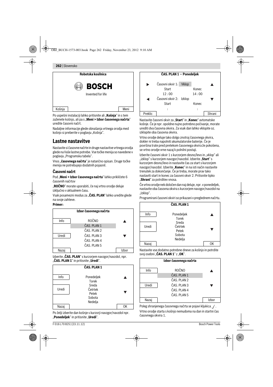 Lastne nastavitve | Bosch Indego User Manual | Page 262 / 309