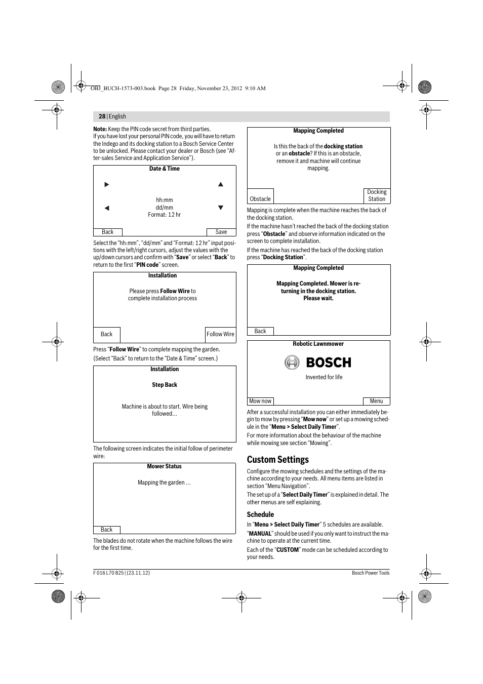 Custom settings | Bosch Indego User Manual | Page 28 / 309