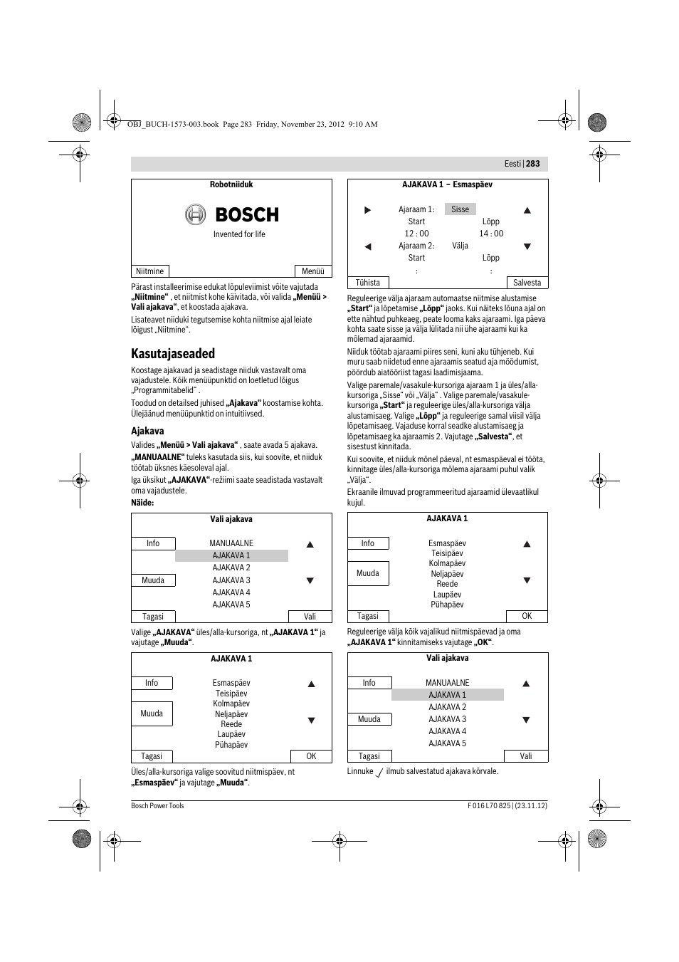 Kasutajaseaded | Bosch Indego User Manual | Page 283 / 309