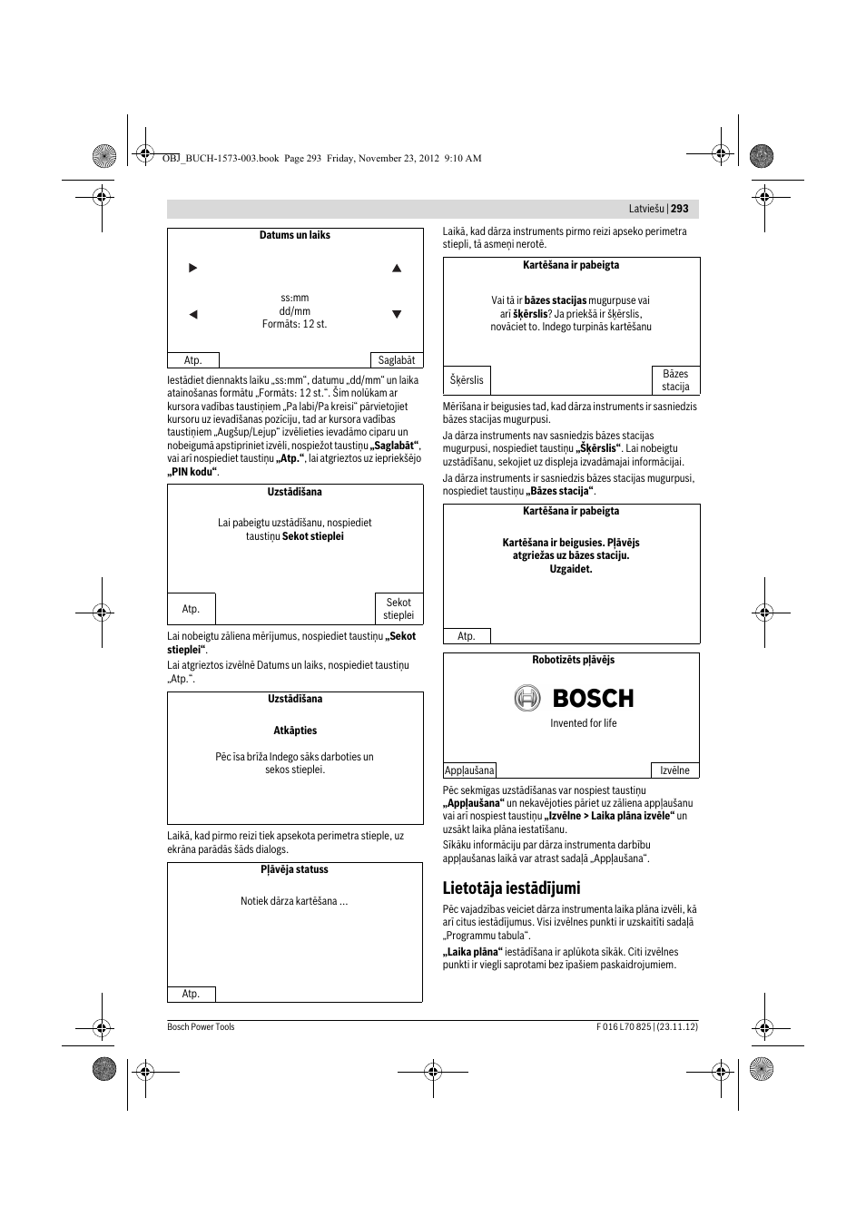 Lietotāja iestādījumi | Bosch Indego User Manual | Page 293 / 309