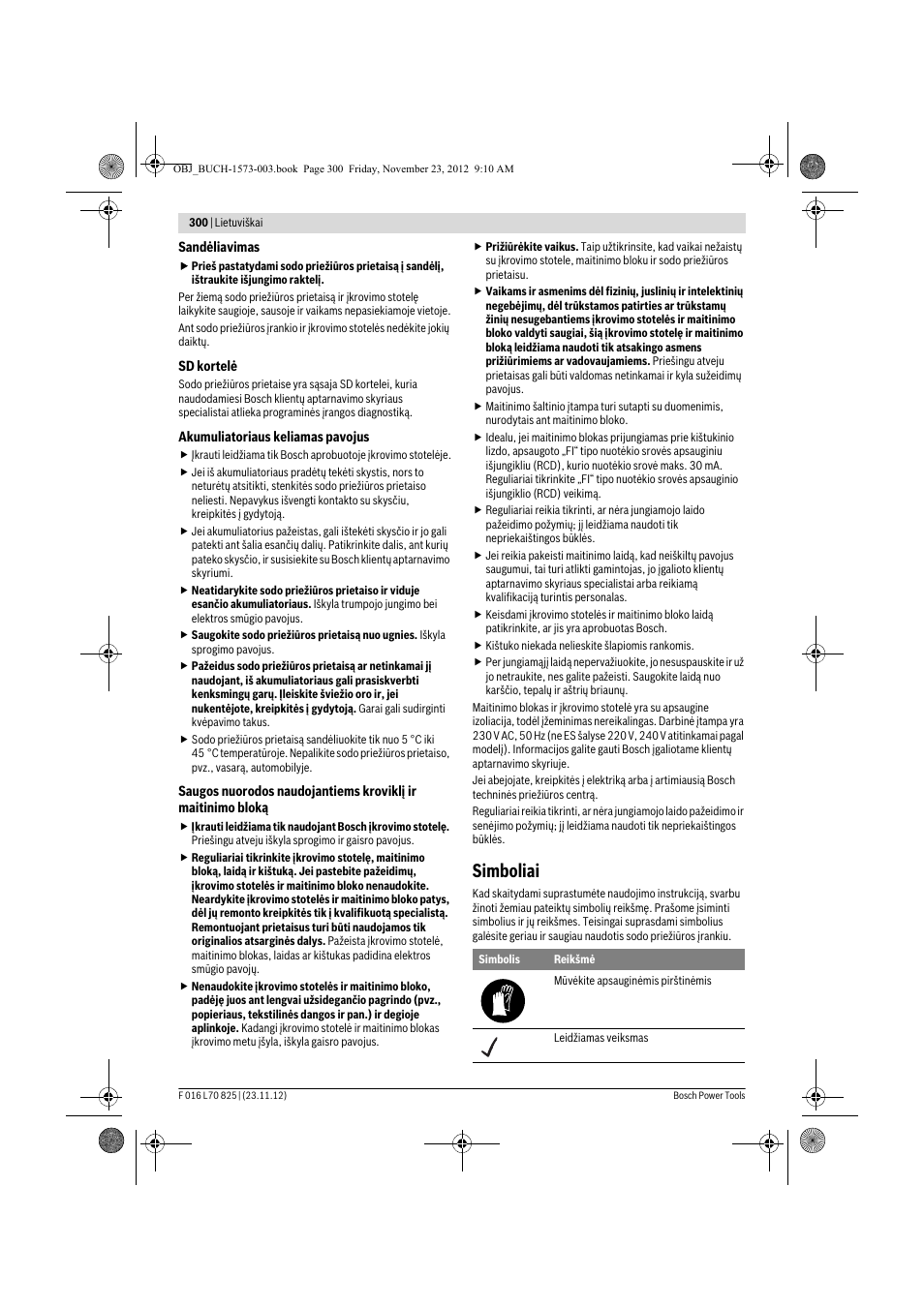 Simboliai | Bosch Indego User Manual | Page 300 / 309