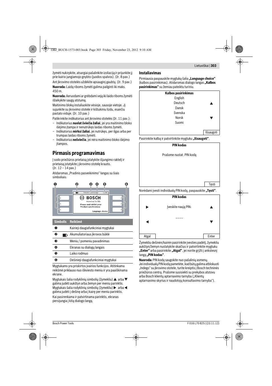 Pirmasis programavimas | Bosch Indego User Manual | Page 303 / 309