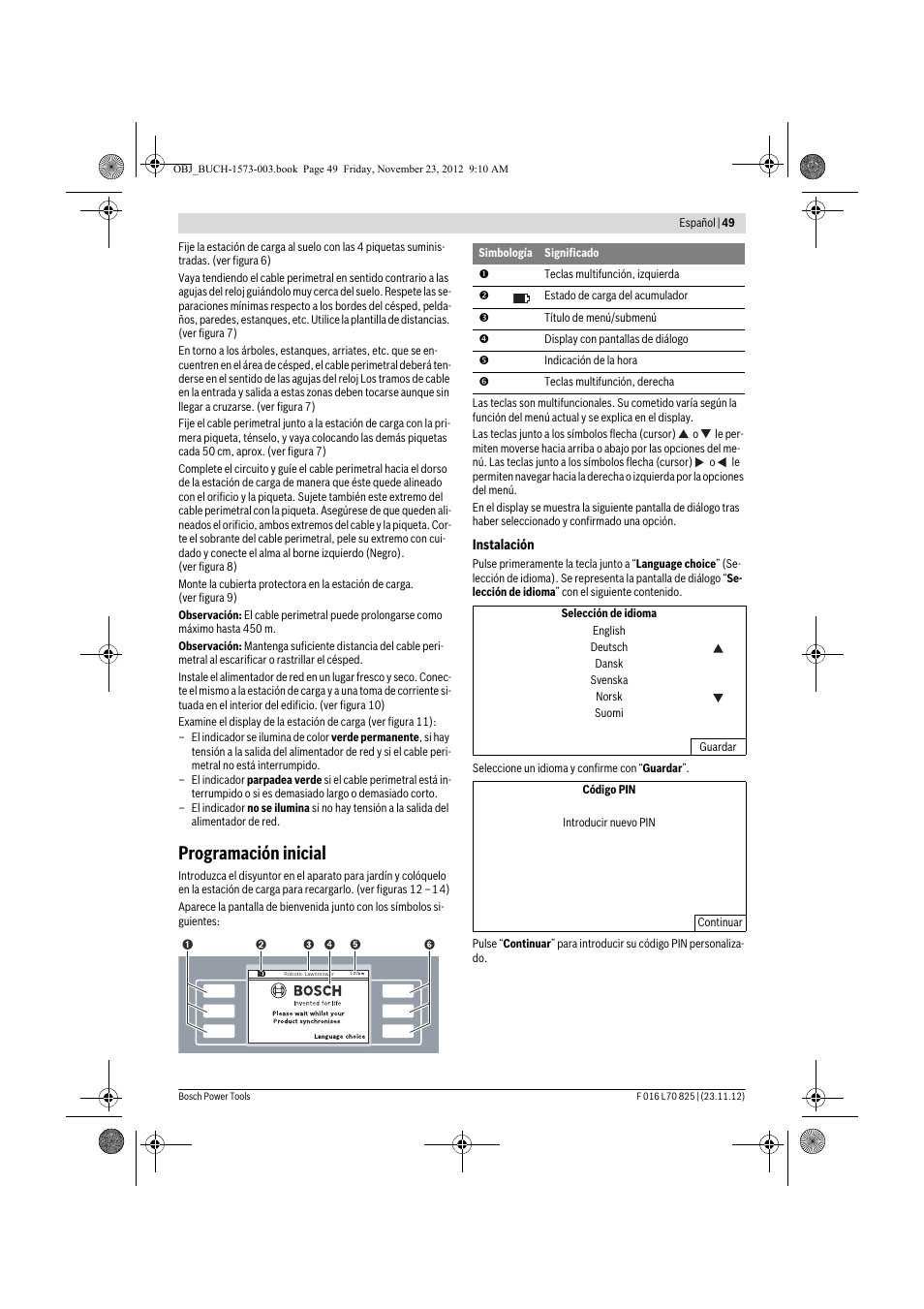 Programación inicial | Bosch Indego User Manual | Page 49 / 309