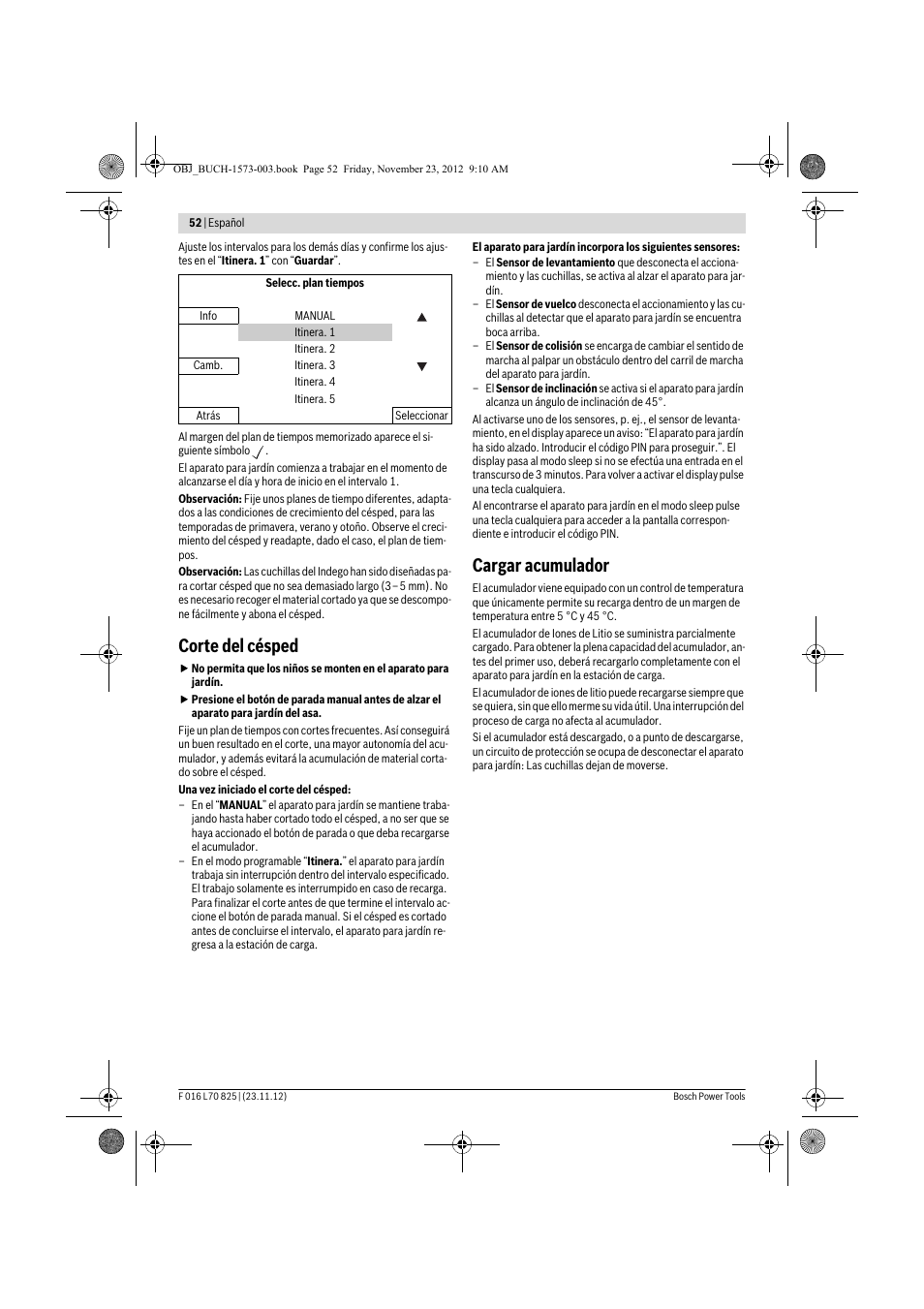Corte del césped, Cargar acumulador | Bosch Indego User Manual | Page 52 / 309