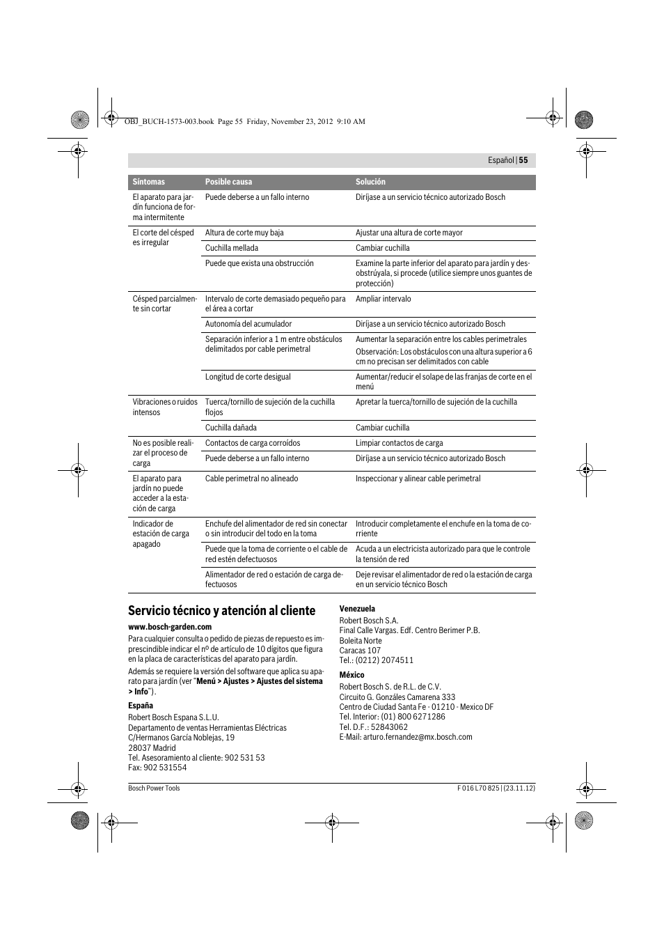 Servicio técnico y atención al cliente | Bosch Indego User Manual | Page 55 / 309