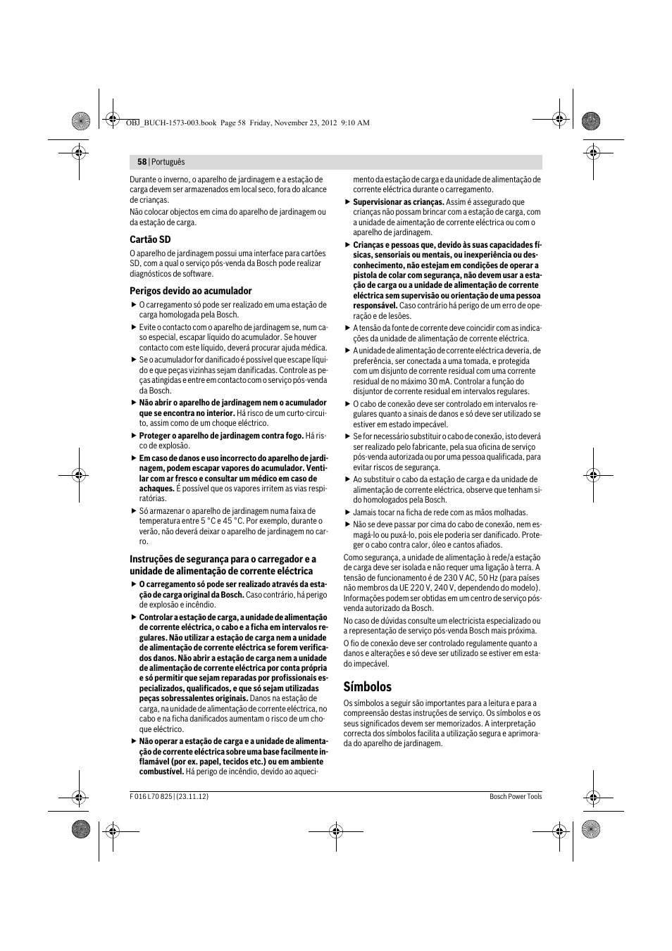 Símbolos | Bosch Indego User Manual | Page 58 / 309