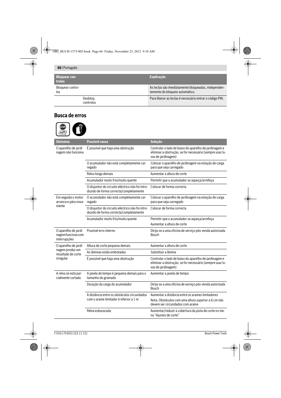 Busca de erros | Bosch Indego User Manual | Page 66 / 309