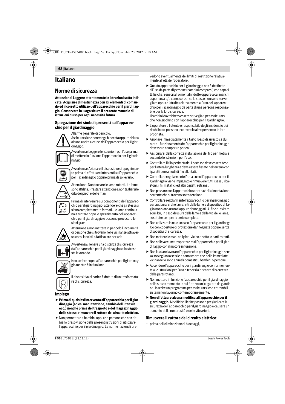 Italiano, Norme di sicurezza | Bosch Indego User Manual | Page 68 / 309