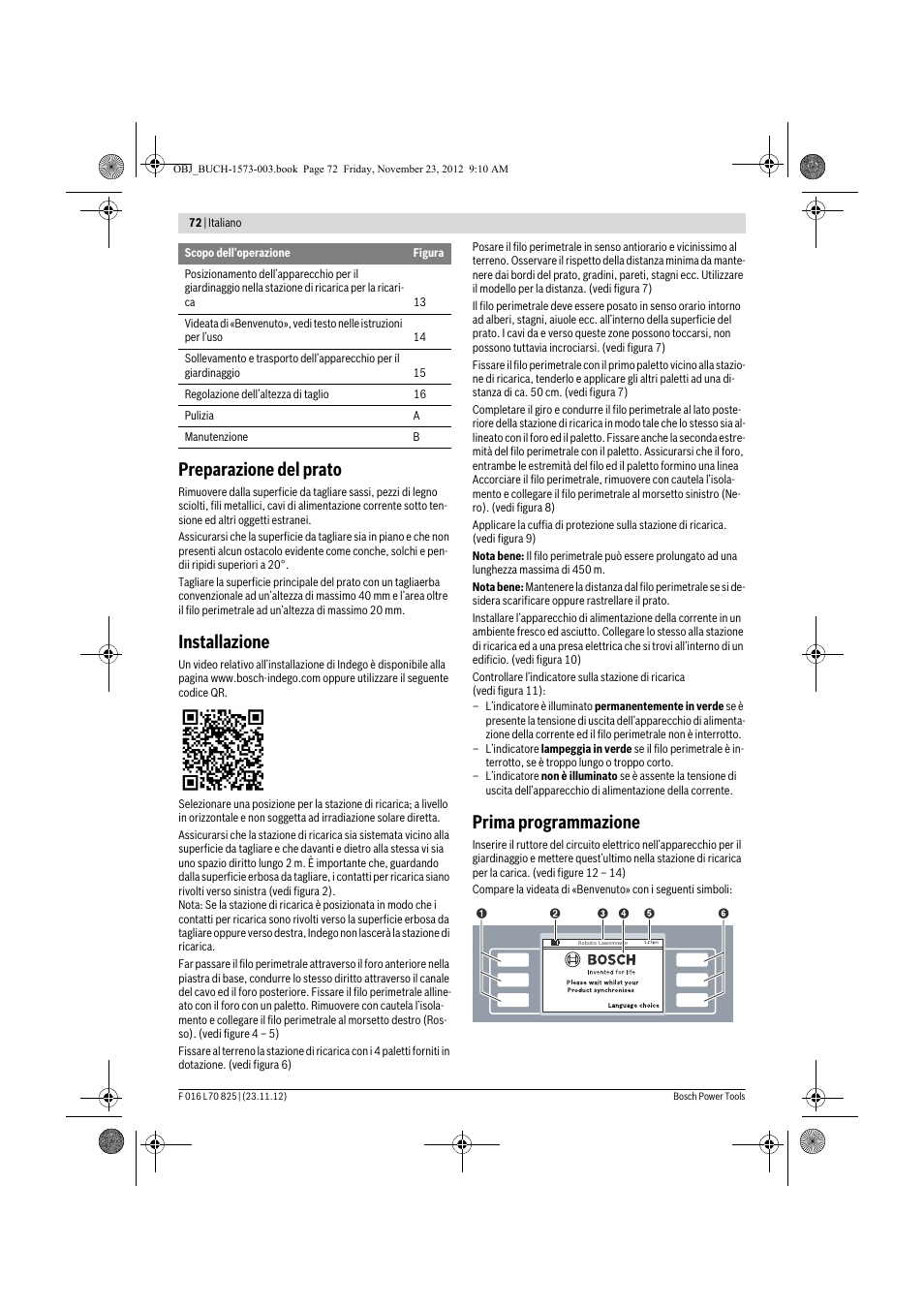 Preparazione del prato, Installazione, Prima programmazione | Bosch Indego User Manual | Page 72 / 309