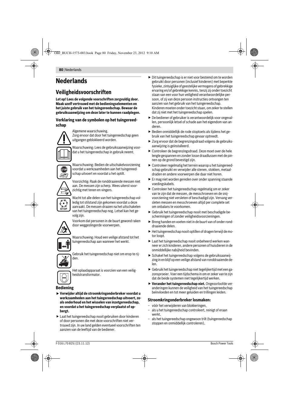 Nederlands, Veiligheidsvoorschriften | Bosch Indego User Manual | Page 80 / 309