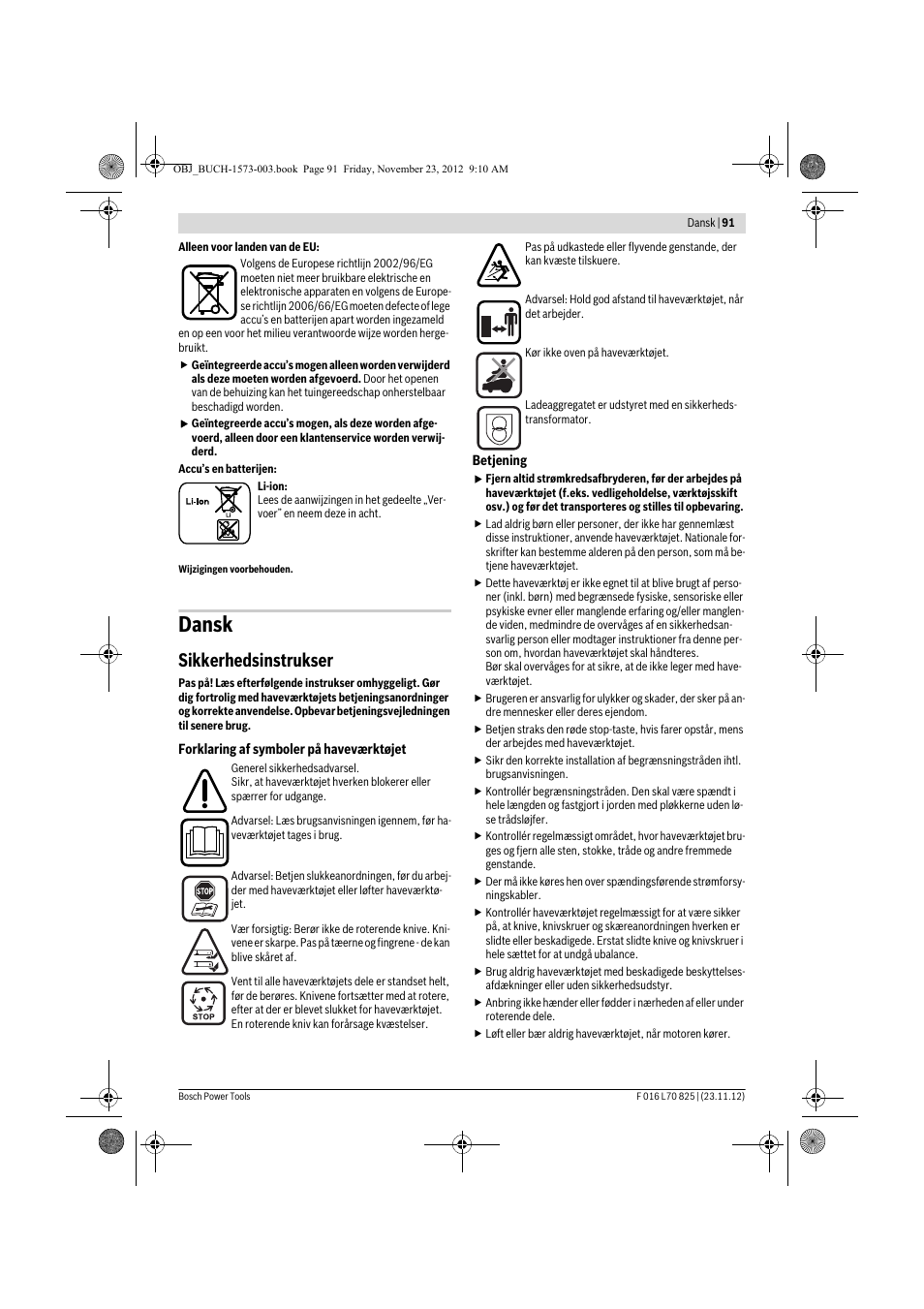 Dansk, Sikkerhedsinstrukser | Bosch Indego User Manual | Page 91 / 309