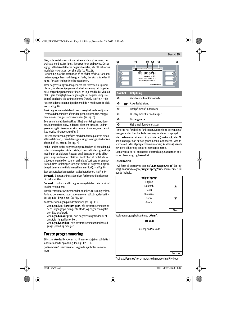 Første programmering | Bosch Indego User Manual | Page 95 / 309