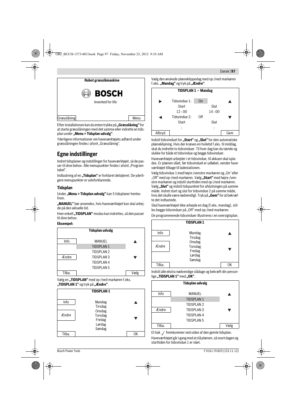 Egne indstillinger | Bosch Indego User Manual | Page 97 / 309