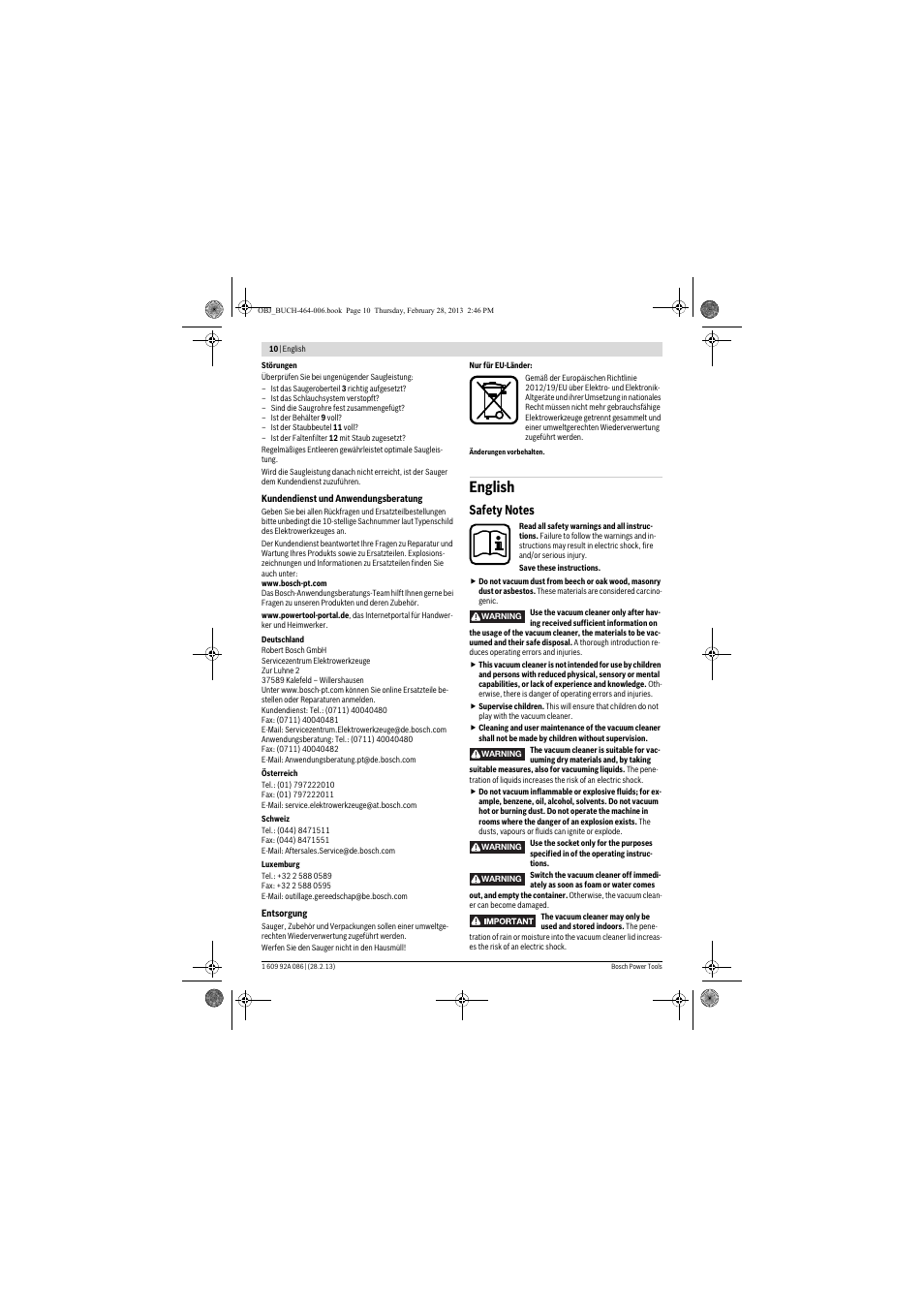 English | Bosch GAS 25 L SFC Professional User Manual | Page 10 / 146