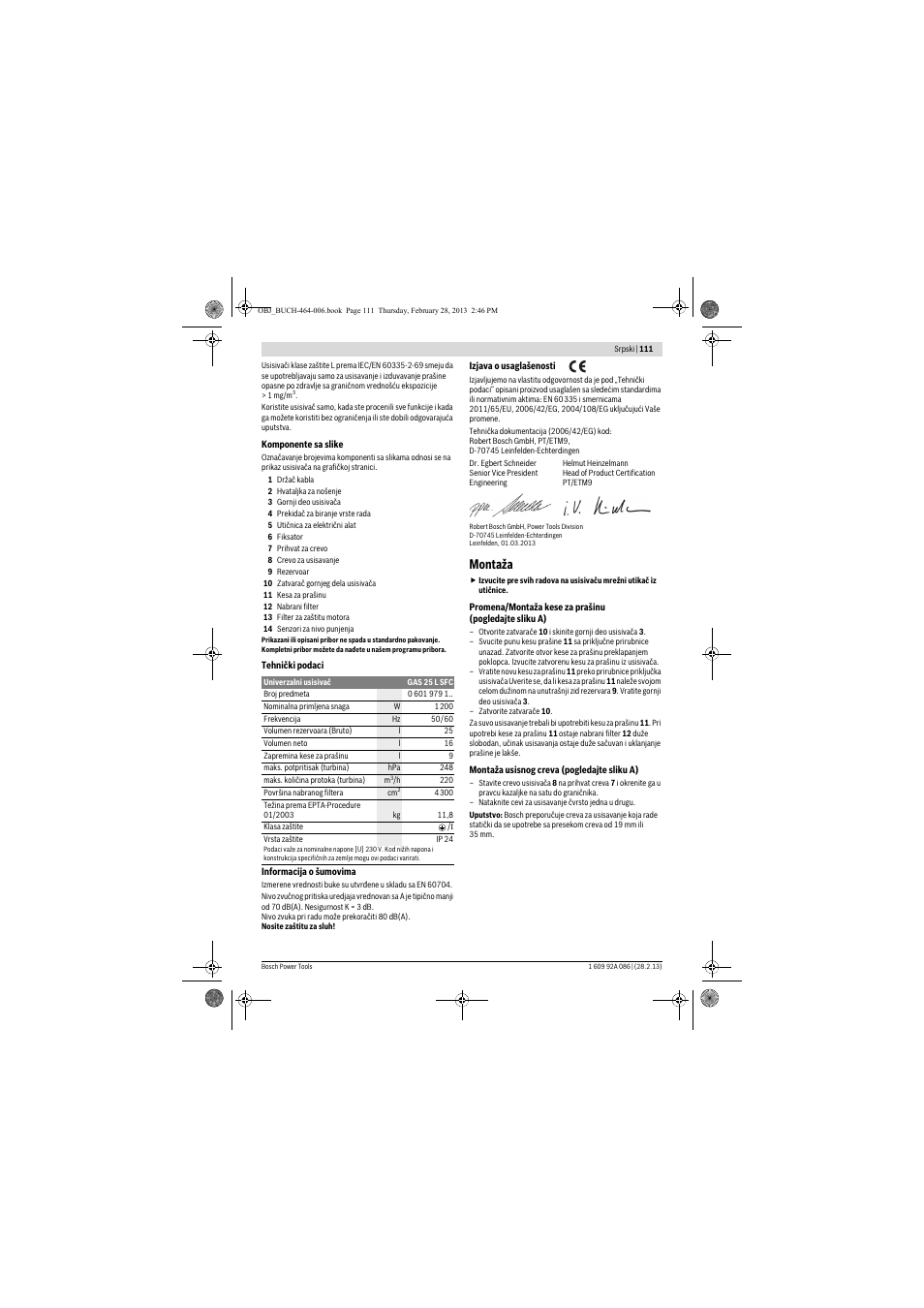 Montaža | Bosch GAS 25 L SFC Professional User Manual | Page 111 / 146