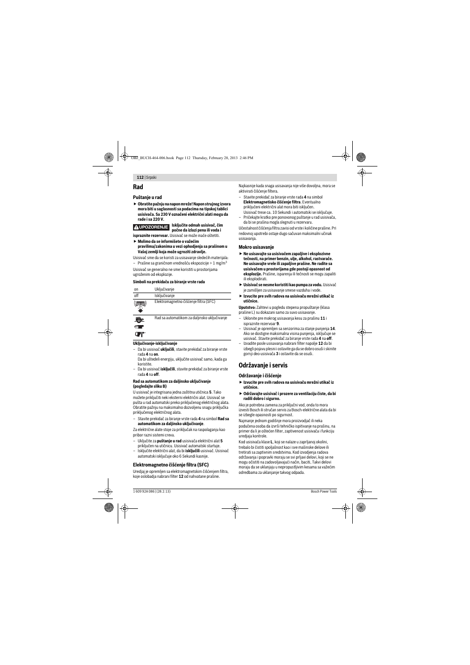 Održavanje i servis | Bosch GAS 25 L SFC Professional User Manual | Page 112 / 146