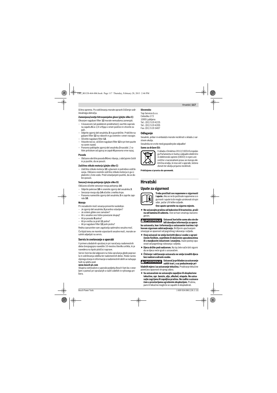 Hrvatski, Upute za sigurnost | Bosch GAS 25 L SFC Professional User Manual | Page 117 / 146
