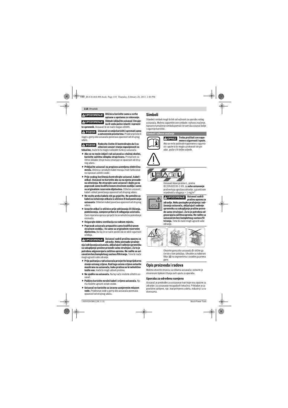 Simboli, Opis proizvoda i radova | Bosch GAS 25 L SFC Professional User Manual | Page 118 / 146