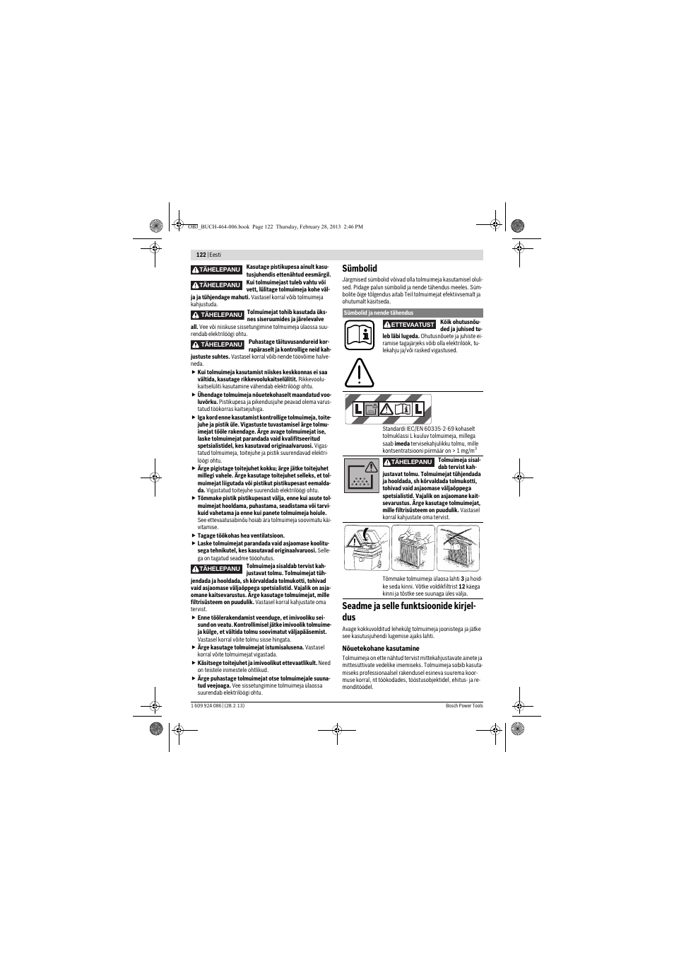 Sümbolid, Seadme ja selle funktsioonide kirjel- dus | Bosch GAS 25 L SFC Professional User Manual | Page 122 / 146