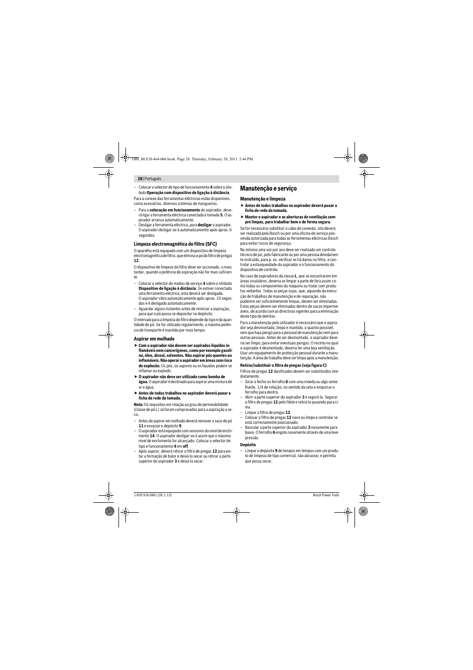 Manutenção e serviço | Bosch GAS 25 L SFC Professional User Manual | Page 28 / 146
