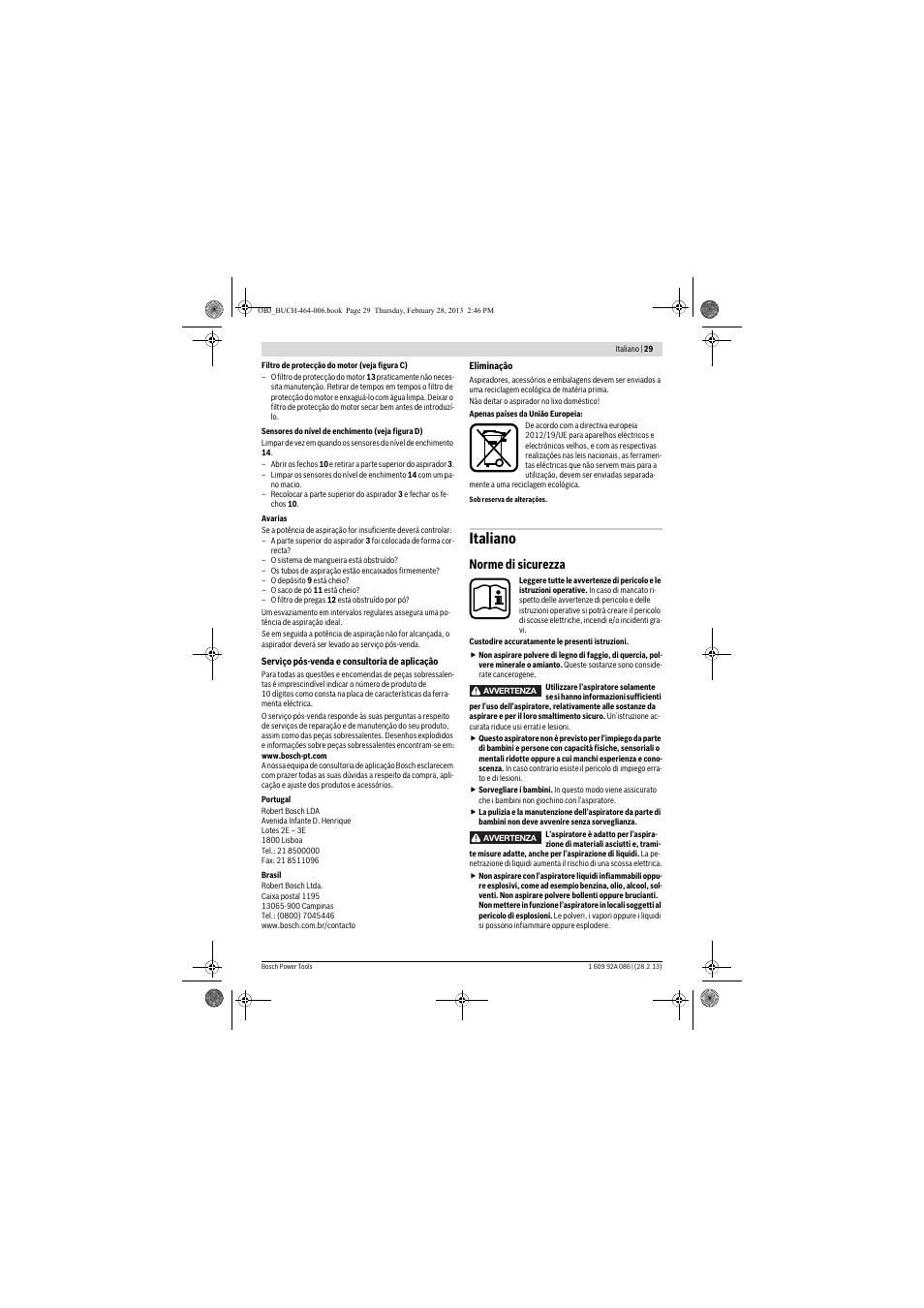 Italiano, Norme di sicurezza | Bosch GAS 25 L SFC Professional User Manual | Page 29 / 146