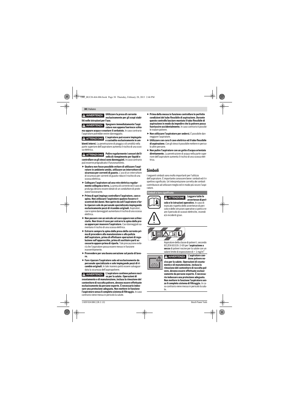Simboli | Bosch GAS 25 L SFC Professional User Manual | Page 30 / 146