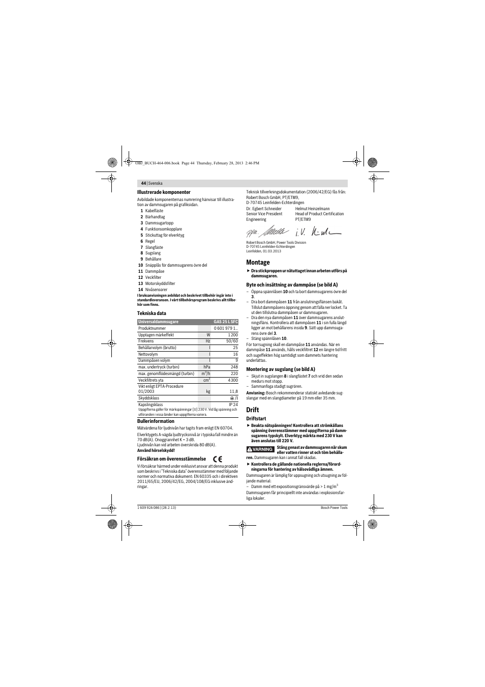 Montage, Drift | Bosch GAS 25 L SFC Professional User Manual | Page 44 / 146