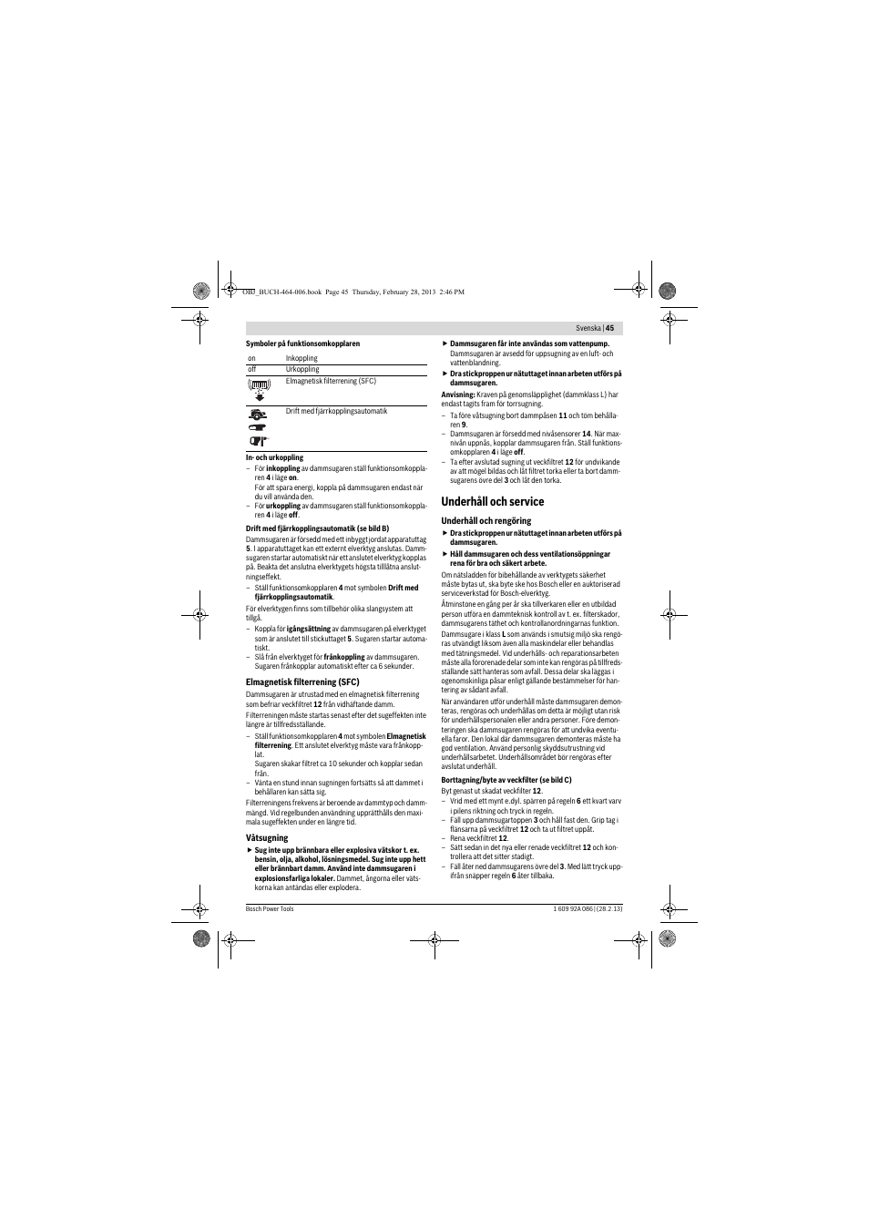 Underhåll och service | Bosch GAS 25 L SFC Professional User Manual | Page 45 / 146