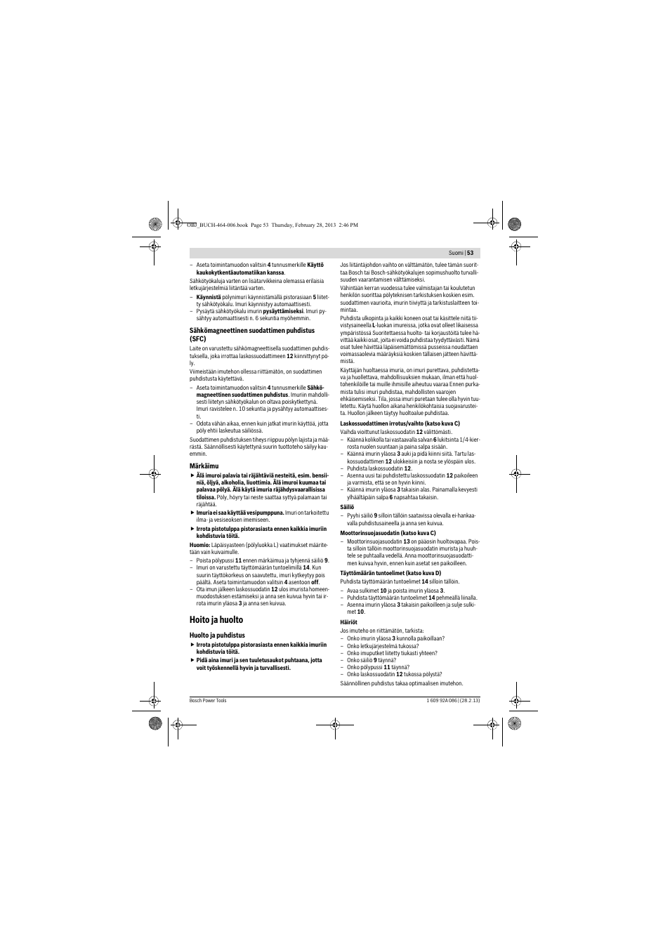 Hoito ja huolto | Bosch GAS 25 L SFC Professional User Manual | Page 53 / 146