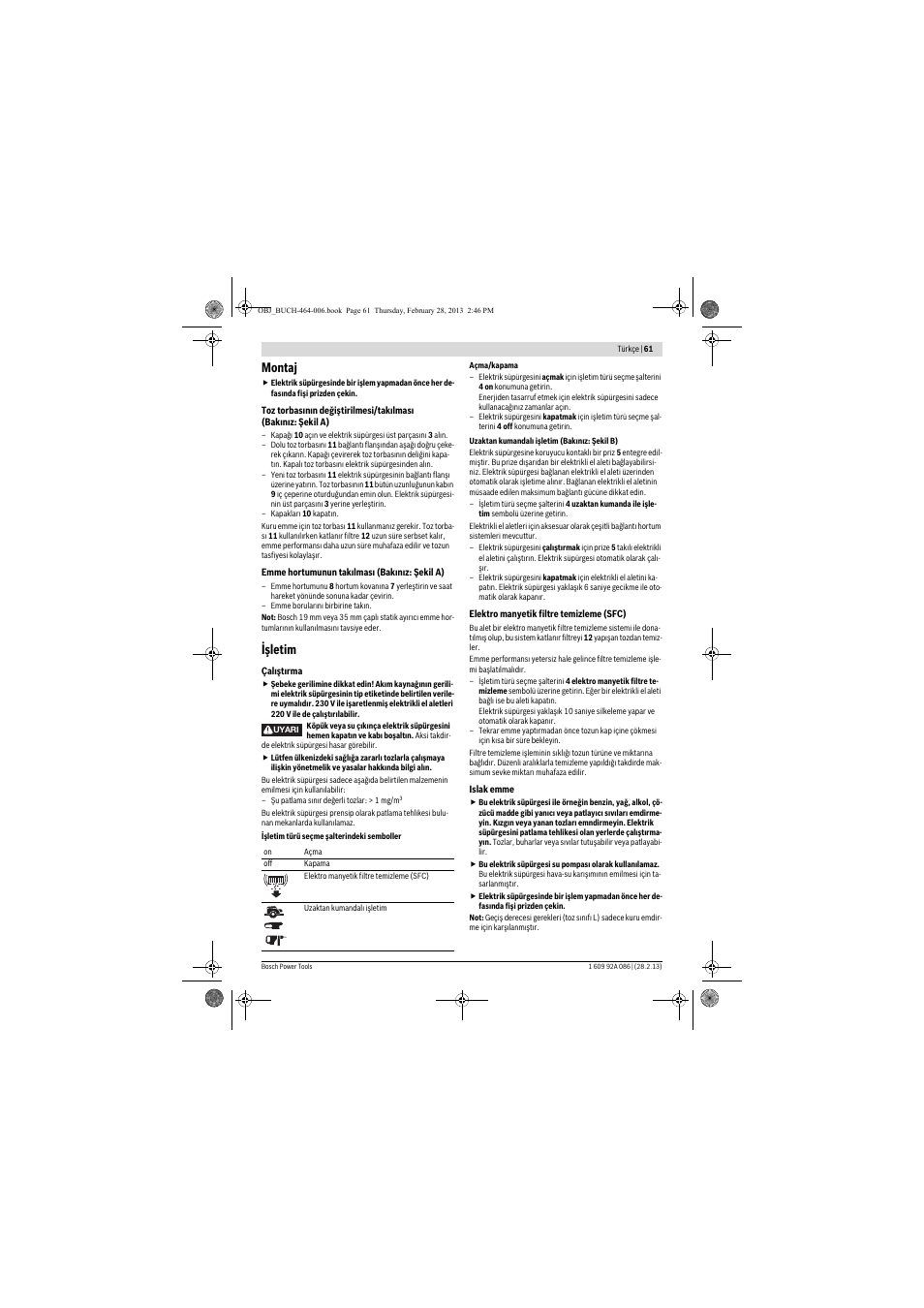 Montaj, Işletim | Bosch GAS 25 L SFC Professional User Manual | Page 61 / 146