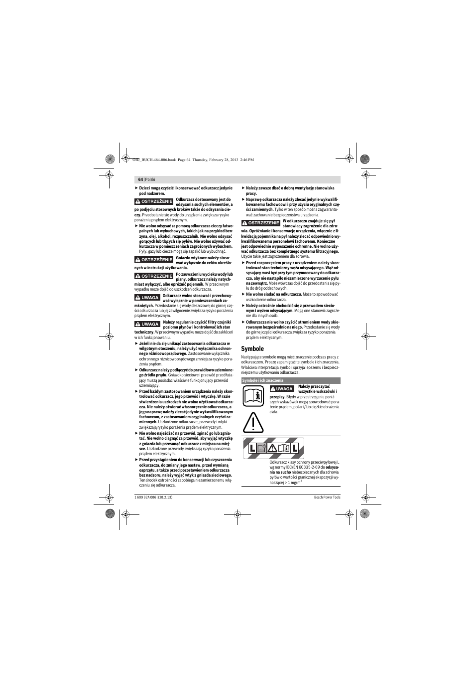 Symbole | Bosch GAS 25 L SFC Professional User Manual | Page 64 / 146