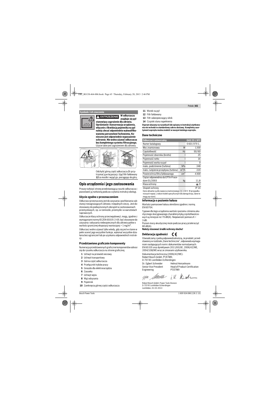 Opis urządzenia i jego zastosowania | Bosch GAS 25 L SFC Professional User Manual | Page 65 / 146