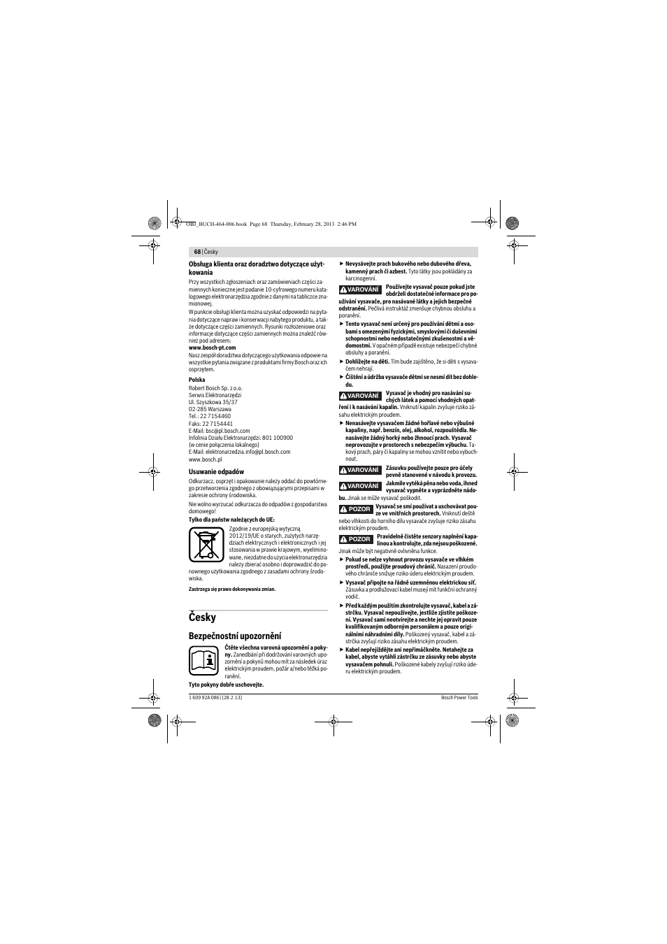 Česky, Bezpečnostní upozornění | Bosch GAS 25 L SFC Professional User Manual | Page 68 / 146