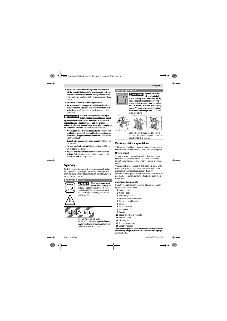 Symboly, Popis výrobku a specifikací | Bosch GAS 25 L SFC Professional User Manual | Page 69 / 146