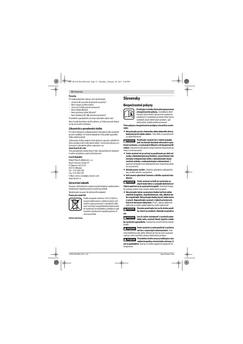 Slovensky, Bezpečnostné pokyny | Bosch GAS 25 L SFC Professional User Manual | Page 72 / 146